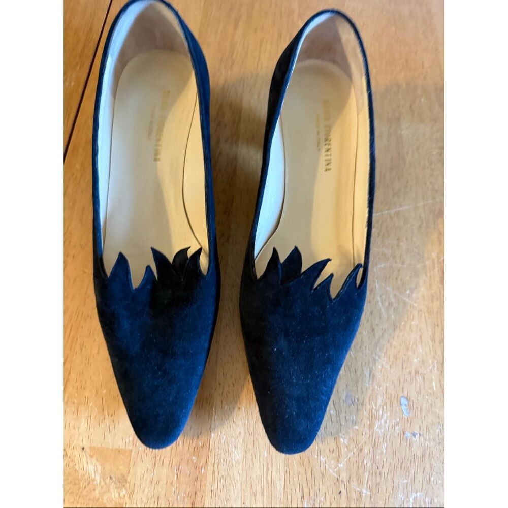 Silvia Fiorentina Italy Suede Pointed Toe Flats Scalloped Edge Dress Shoes size - Picture 4 of 11